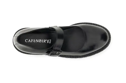 CafèNoir Mary Jane Donna Pelle Nera Cinturino Tacco 6,3