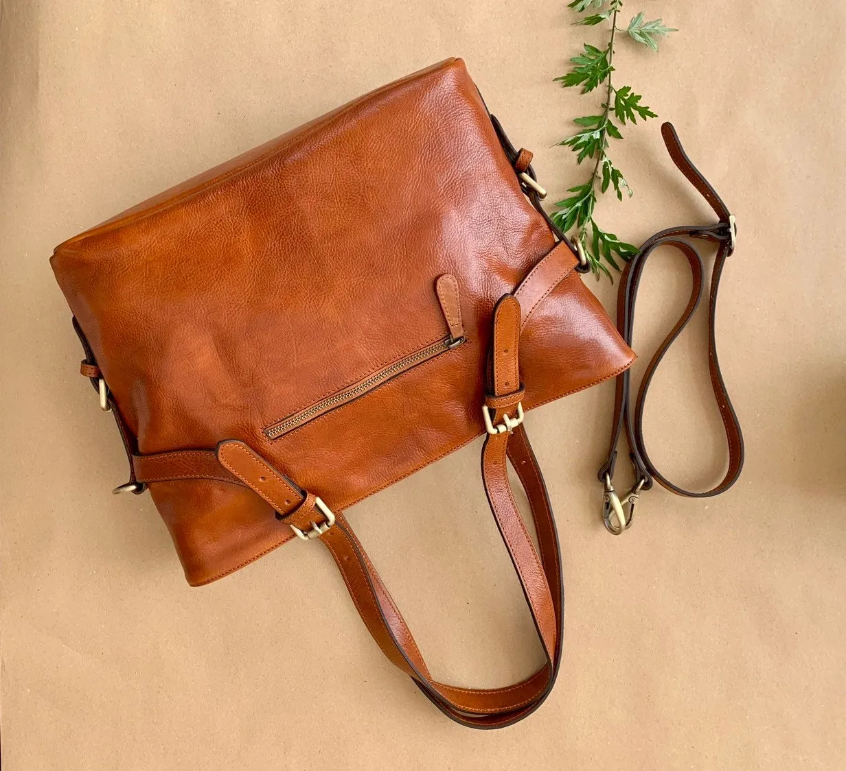 Aigin Milano Tuscany borsa pelle marrone chiaro zip