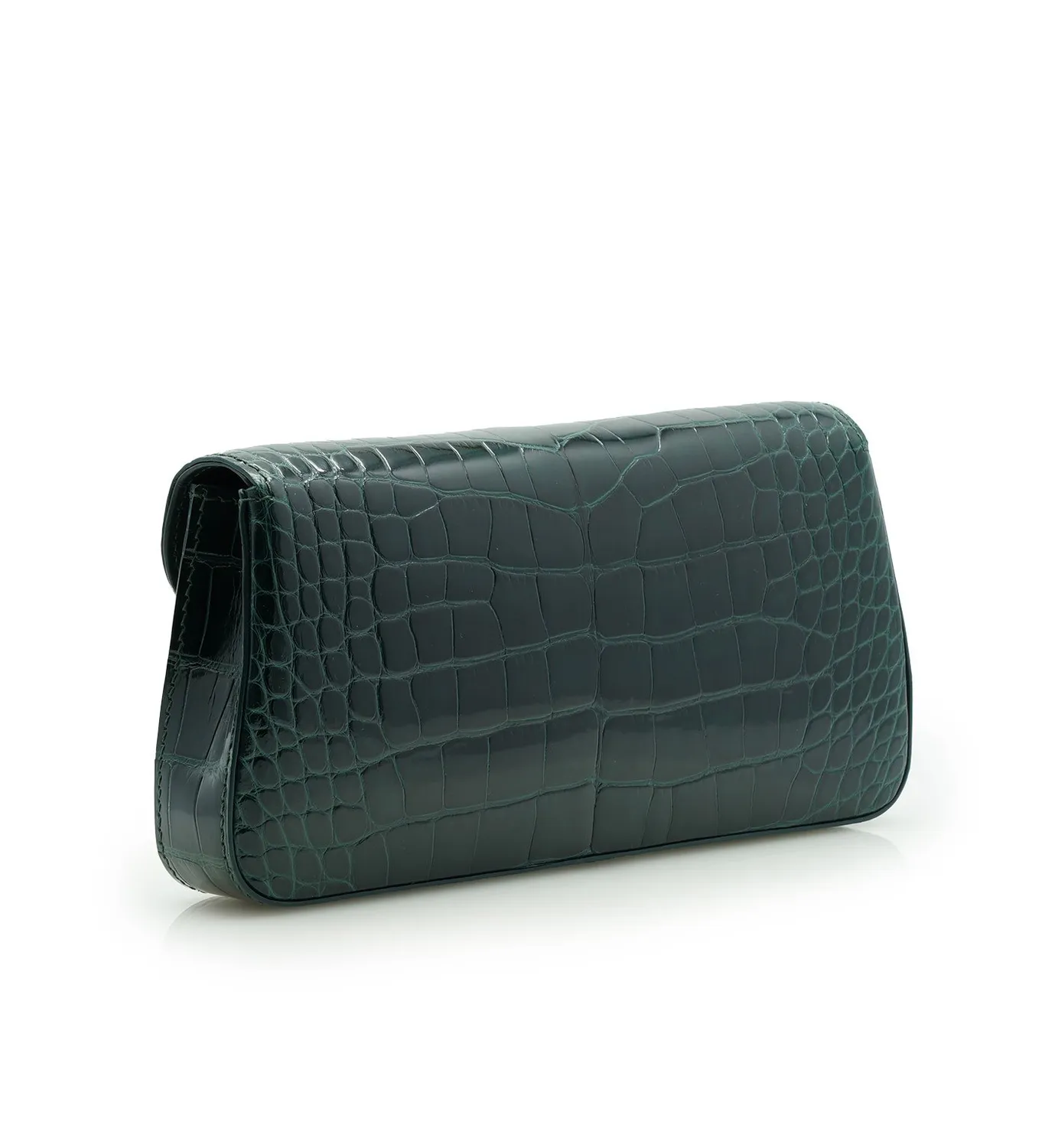 Cardinal Milano Time 21 Dark Green clutch alligatore lucido