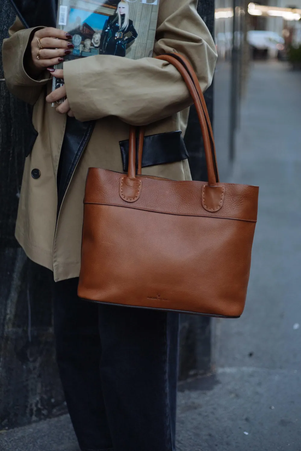 Aigin Milano tote pelle miele divisorio zip 40 cm