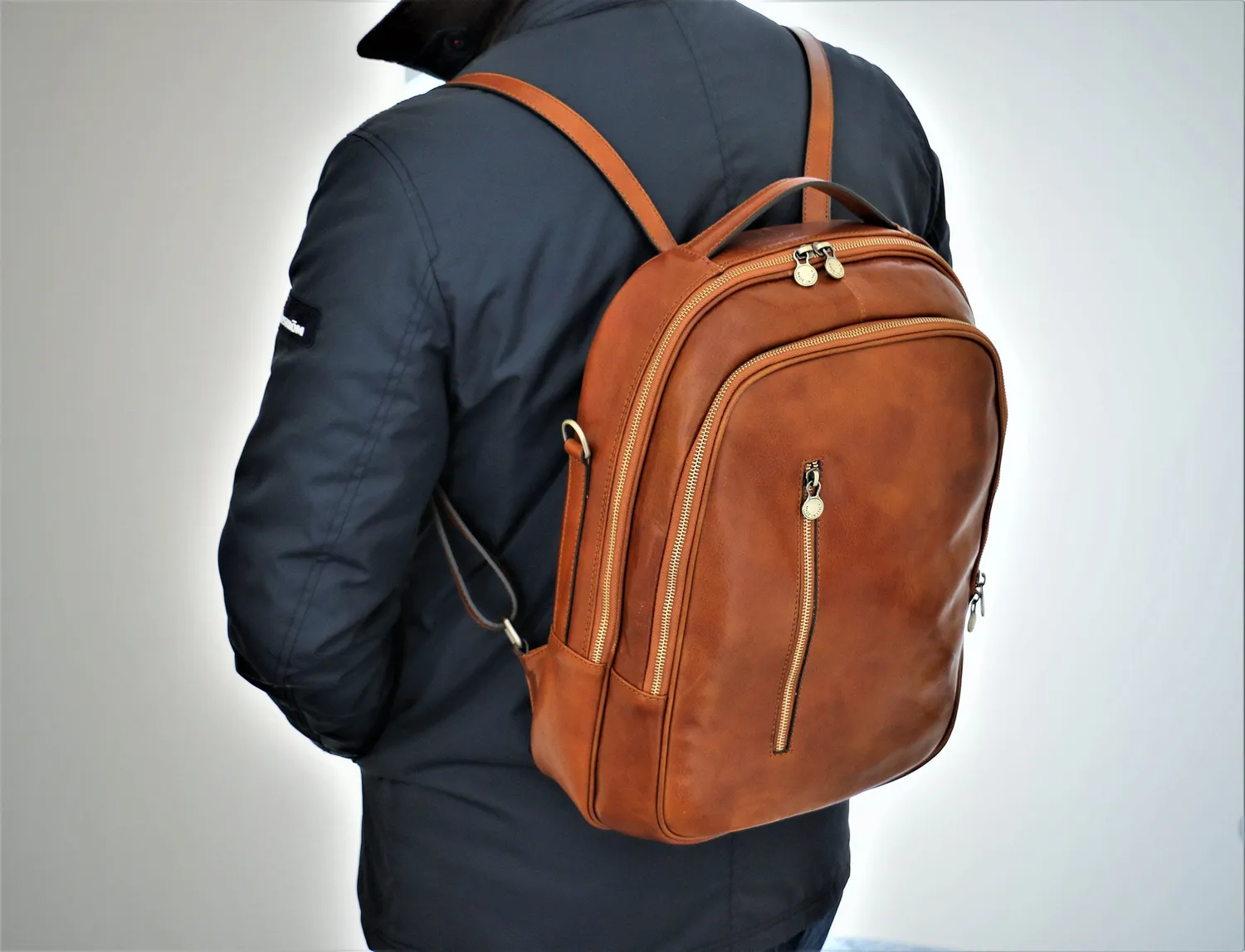 Aigin Milano zaino pelle marrone chiaro laptop 37 cm