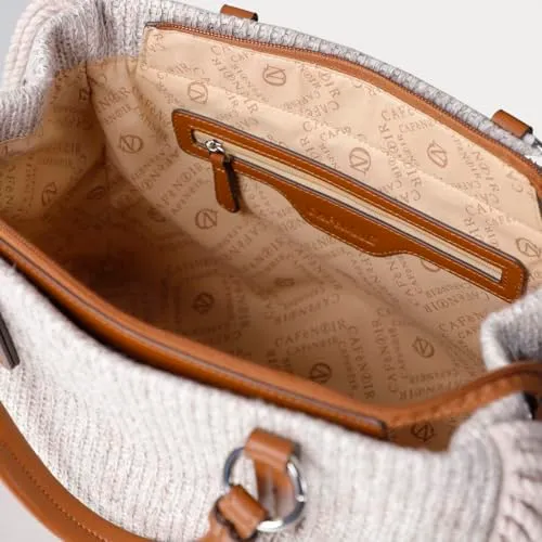 CafèNoir Borsa Mano Maglia Beige con Frange Lana