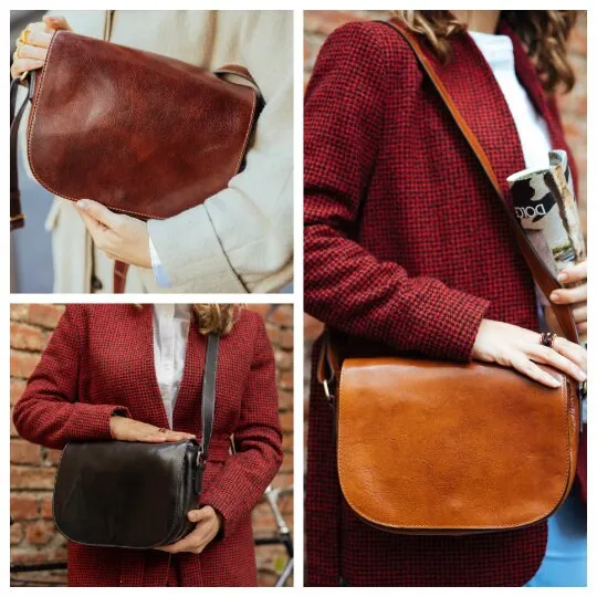 Aigin Milano Messenger Borsa a Tracolla Marrone Chiaro Pelle