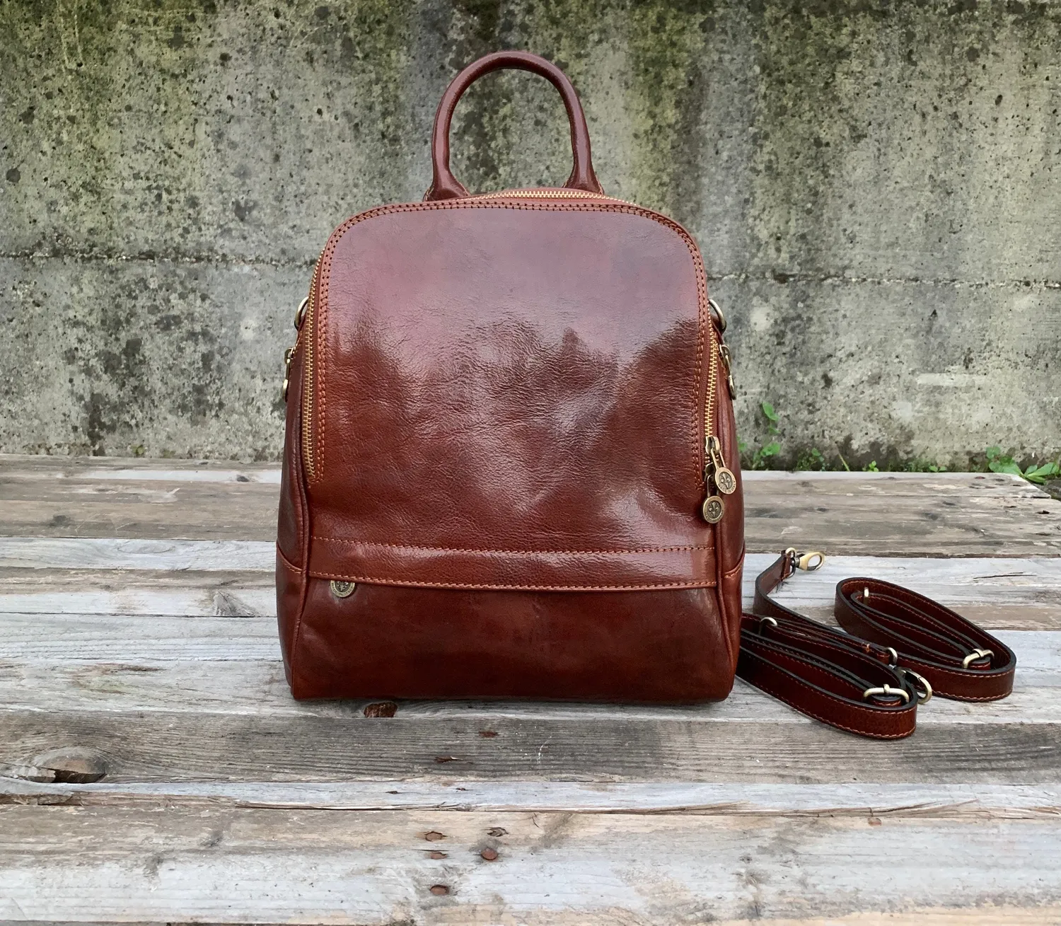 Aigin Milano Tuscany zaino pelle marrone chiaro 2 in 1