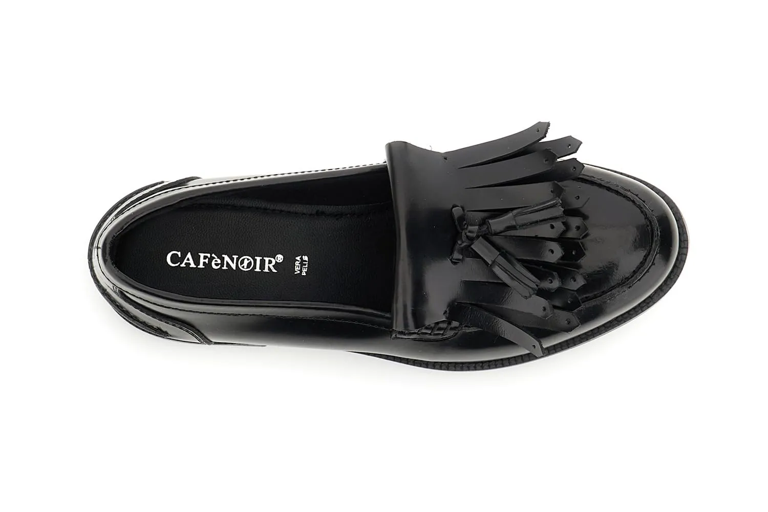 CafèNoir Mocassini Pelle Abrasivata Frange Tacco 4 cm