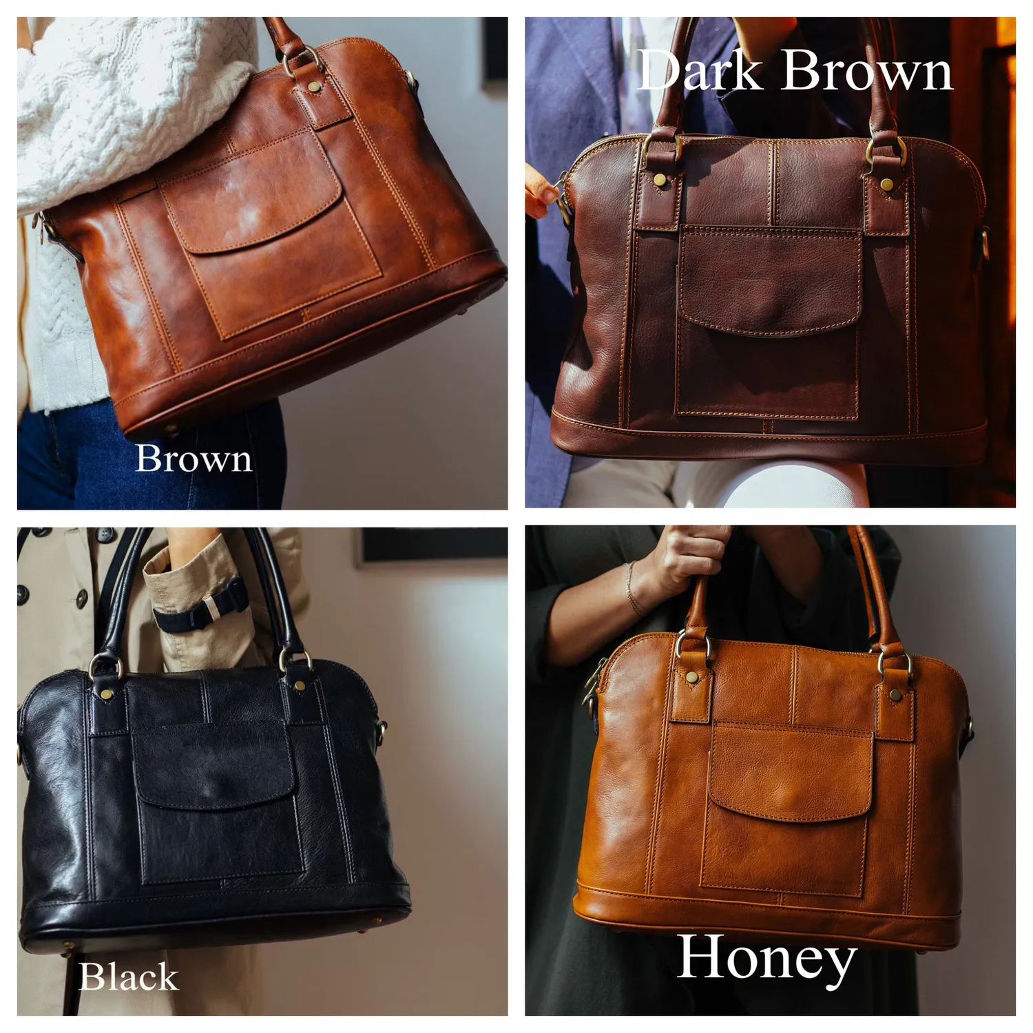Aigin Milano Borsa a Mano in Pelle Miele pieno fiore