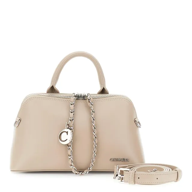 CafèNoir Trapezioidale Zip Grande borsa a mano tortora con tracolla