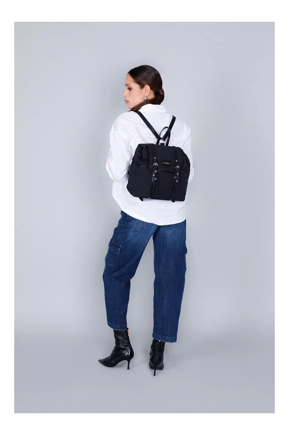 CafèNoir Zaino nylon nero fibbie 29 cm