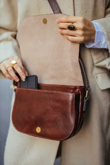 Aigin Milano Messenger Borsa a Tracolla Marrone Chiaro Pelle