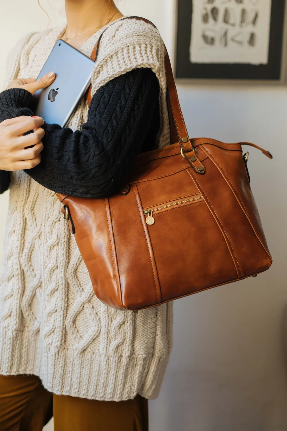 Aigin Milano Tuscany tote pelle marrone conciata vegetale