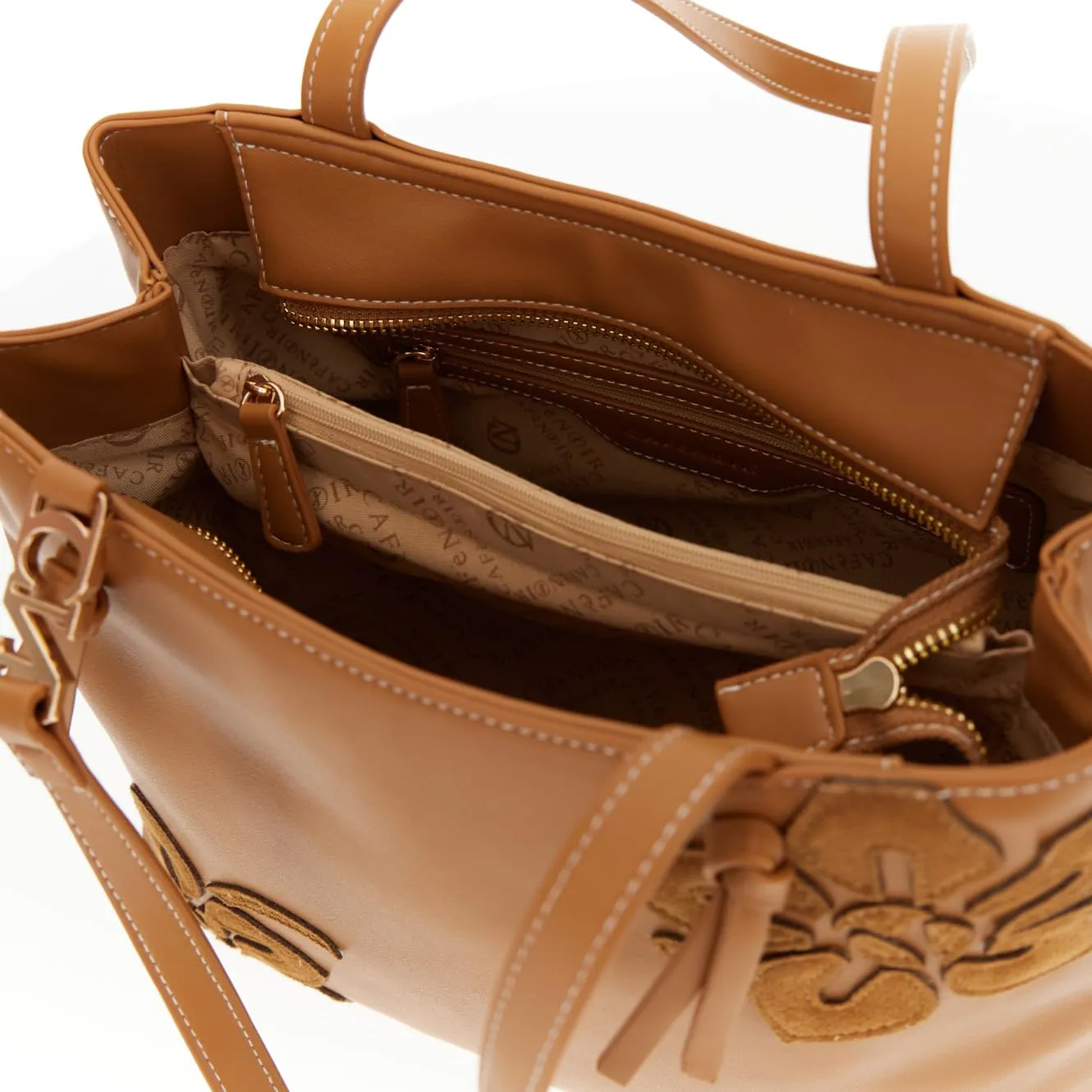 CafèNoir Shopping Bag Similpelle Nocciola Fiori Donna