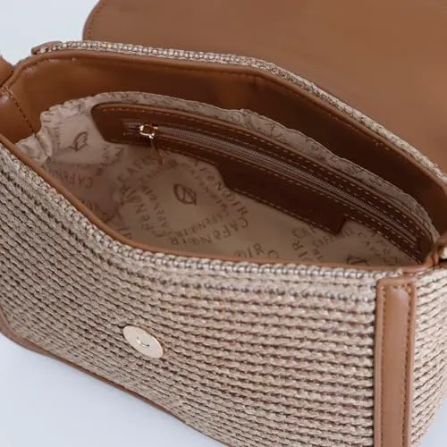 CafèNoir Borsa Spalla Pattina Paglia Cuoio