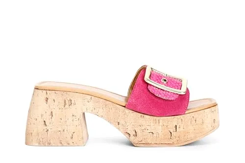 CafèNoir ciabatta donna camoscio rafia fuxia tacco 7