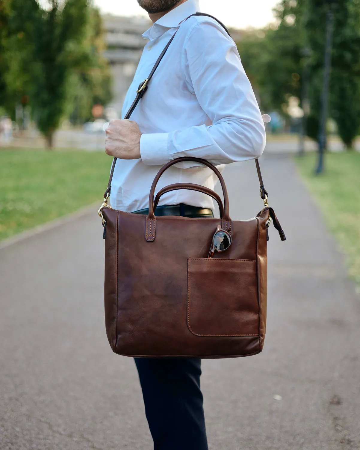 Aigin Milano borsa pelle miele imbottita porta tablet