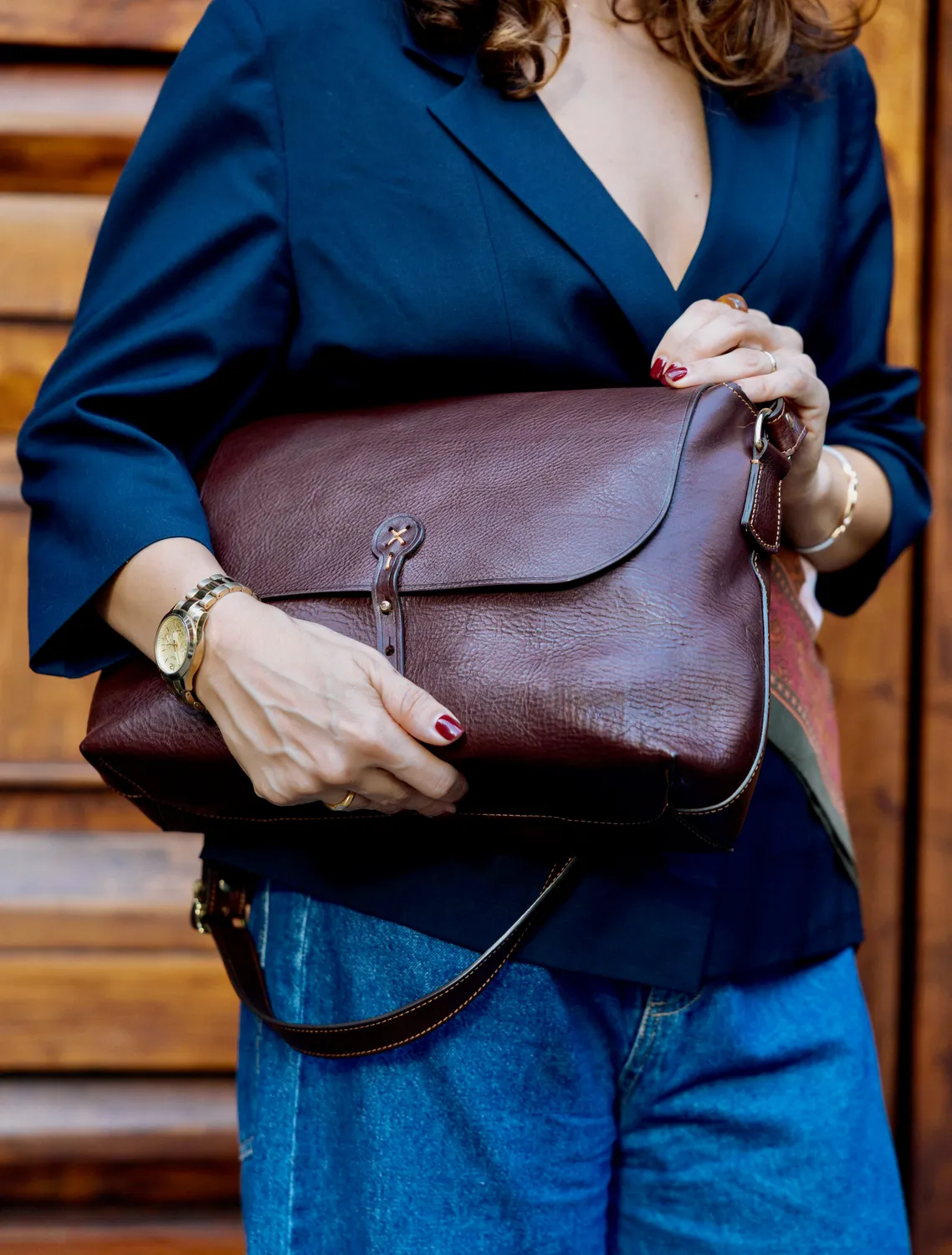 Aigin Milano borsa tracolla pelle miele grande 34cm