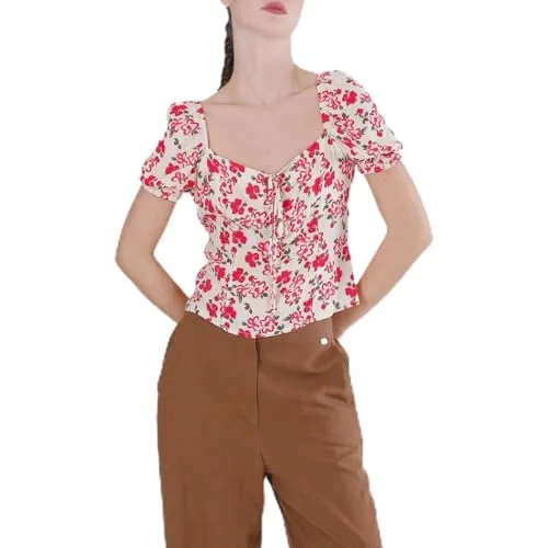 CafèNoir Top Viscosa Fiore Multirosso Smanicato