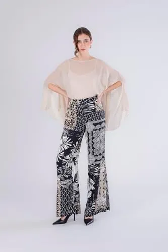 CafèNoir Palazzo Satin Stampato pantaloni 38 patchwork