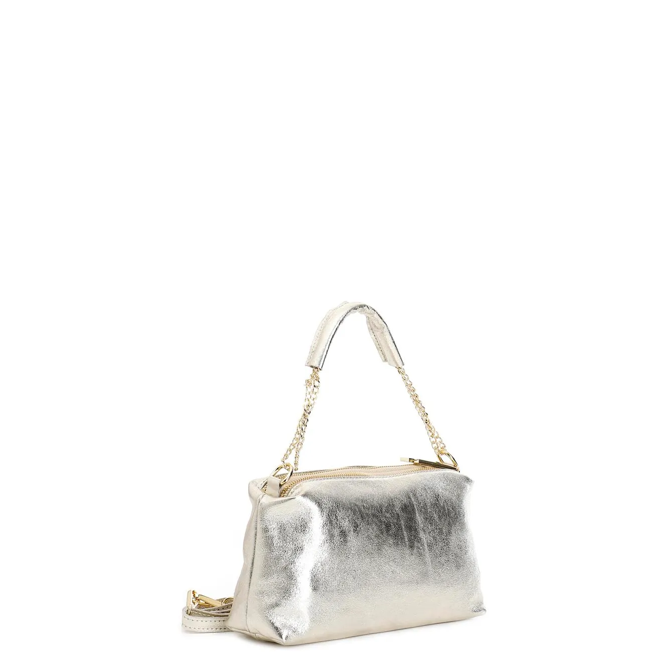 CafèNoir Camera Bag borsa metallizzata platino catena