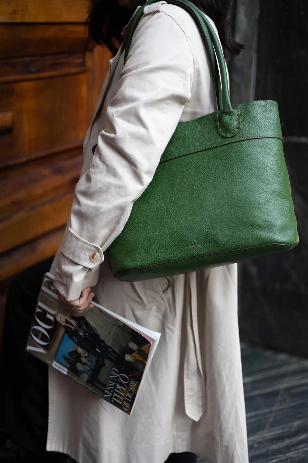 Aigin Milano Handmade Tote Borsa Pelle Miele da Spalla