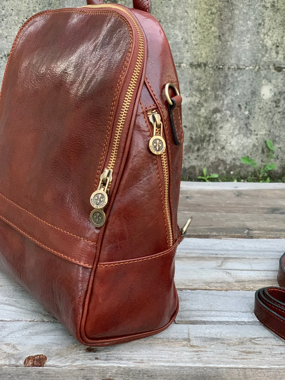 Aigin Milano Tuscany zaino pelle marrone chiaro 2 in 1