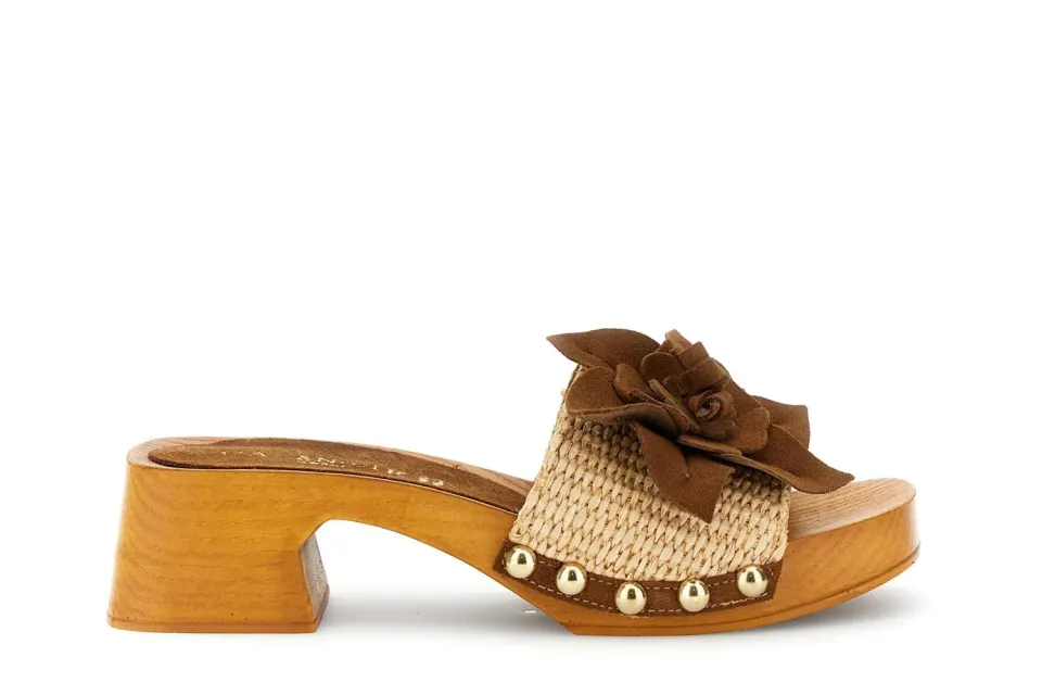 CafèNoir Zoccolo Sandali Donna in Rafia con Fiore