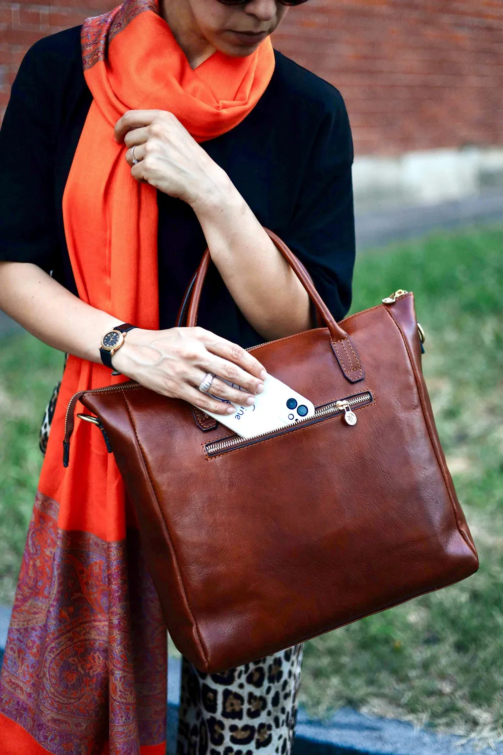 Aigin Milano Tote Bag borsa laptop marrone imbottita