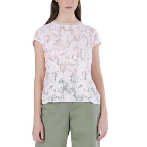 CafèNoir T-Shirt Pizzo Cotone Rosa Scollo Lurex