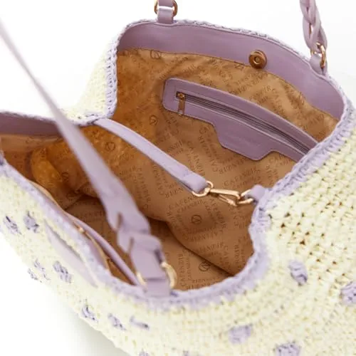 CafèNoir Tote Spalla Crochet Latte Lilla Fatto Mano