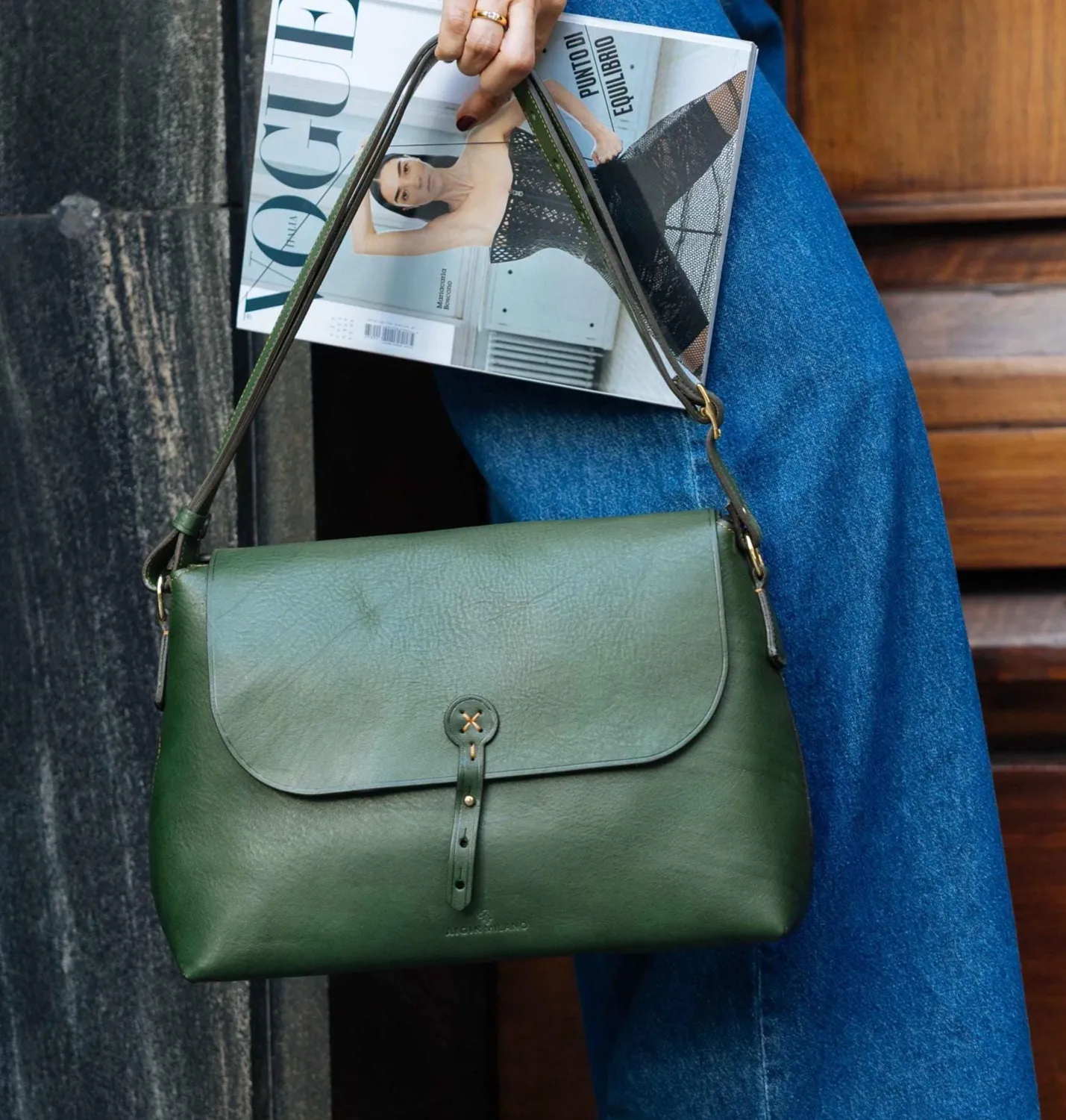Aigin Milano Borsa in Pelle Miele Tracolla 34 cm