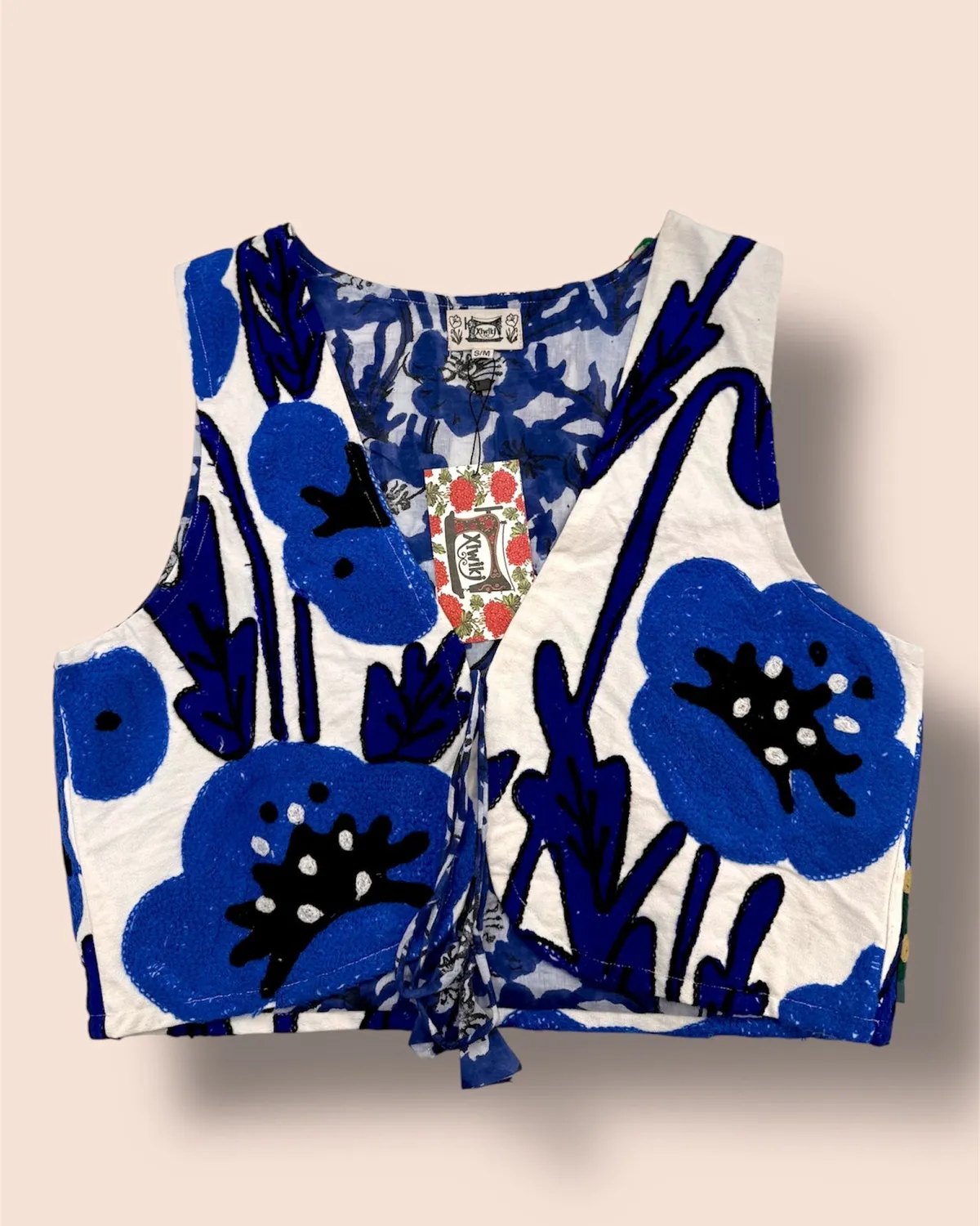 Figus Gilet Fiori Blu cotone blu S/M ricamato