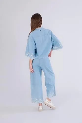 CafèNoir Camicia Cropped jeans donna celeste cotone