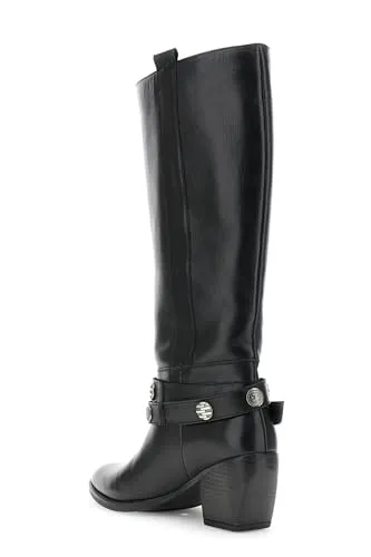 CafèNoir Stivali Pelle Nero Bottoni Tacco 7 cm