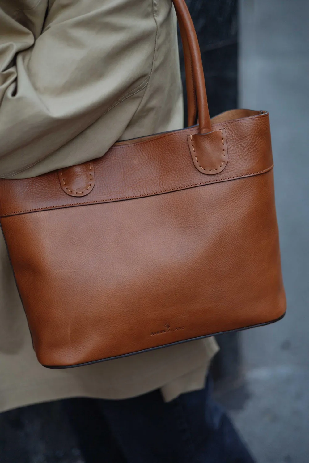 Aigin Milano tote pelle miele divisorio zip 40 cm