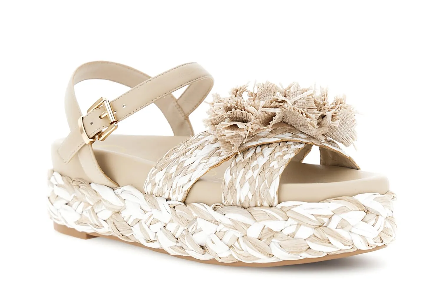 CafèNoir Sandali Zeppa Rafia Fiori Donna Beige