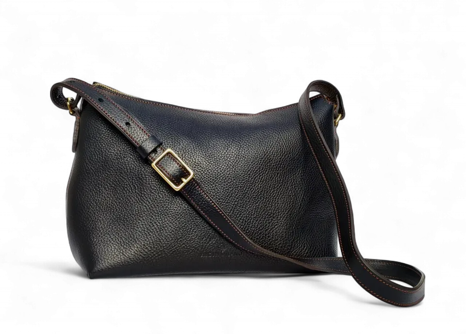 Aigin Milano Minimal Borsa Tracolla Marrone Pelle
