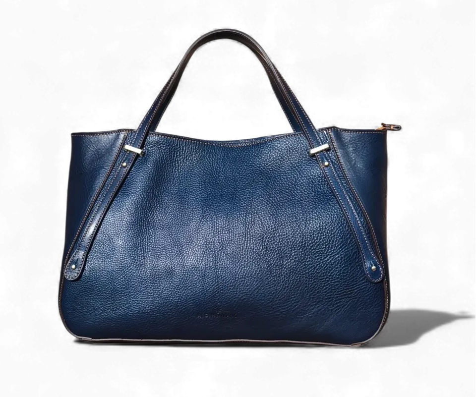 Aigin Milano Borsa Everyday in Pelle Blu pieno fiore