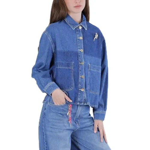 CafèNoir Giubbino Cropped Patchwork Denim spilla gioiello
