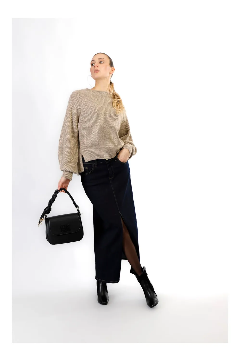 CafèNoir Borsa Pattina Nera Manico Intrecciato Logo