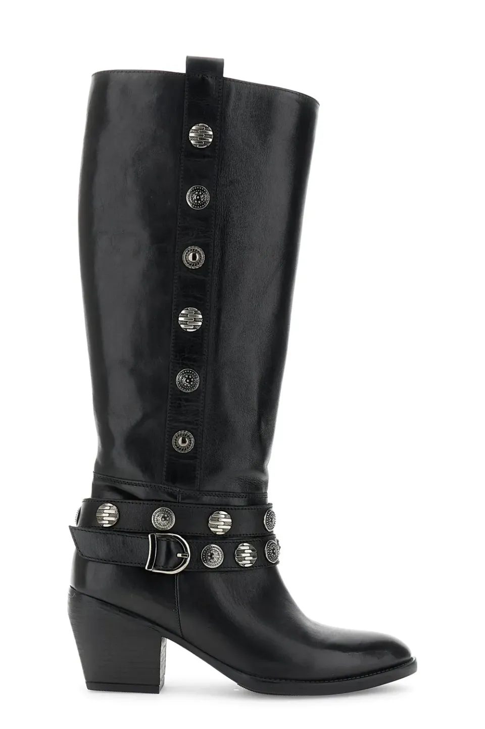 CafèNoir Stivali Pelle Nero Bottoni Tacco 7 cm