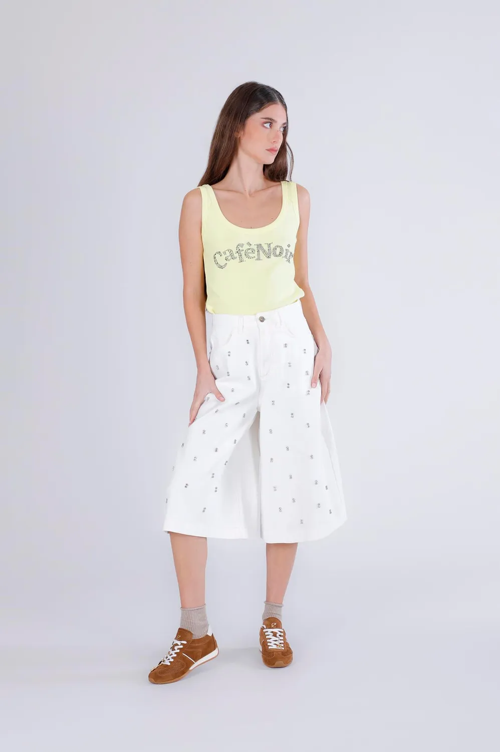 CafèNoir Jorts Bull Denim Strass Pantaloni 42 Off White