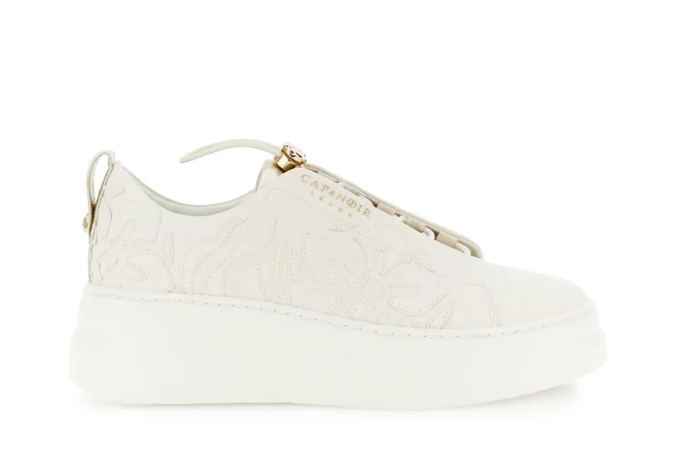 CafèNoir Sneakers Lacci Elastici pelle avorio decori