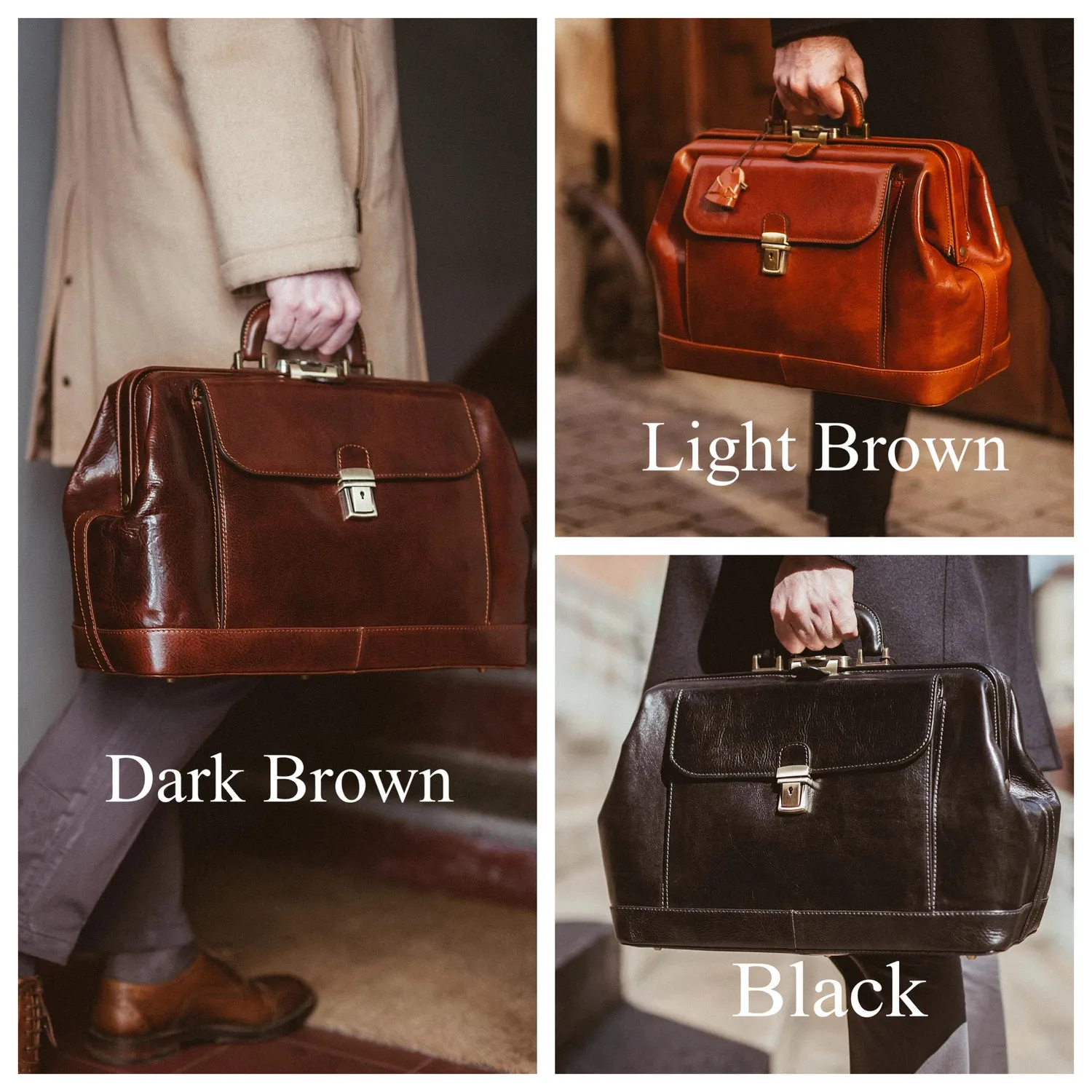 Aigin Milano Large Leather Doctor Bag borsa medico nera pelle