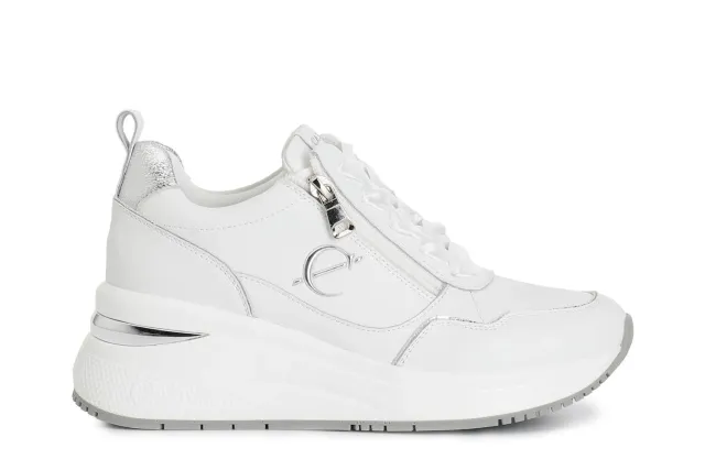 CafèNoir running sneakers pelle zip laterale bianco