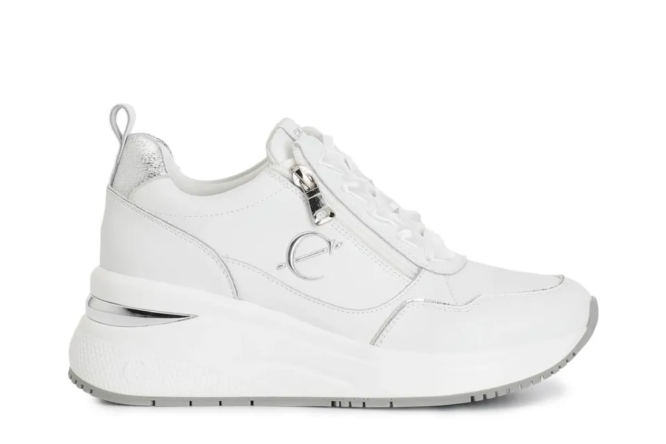 CafèNoir running sneakers pelle zip laterale bianco