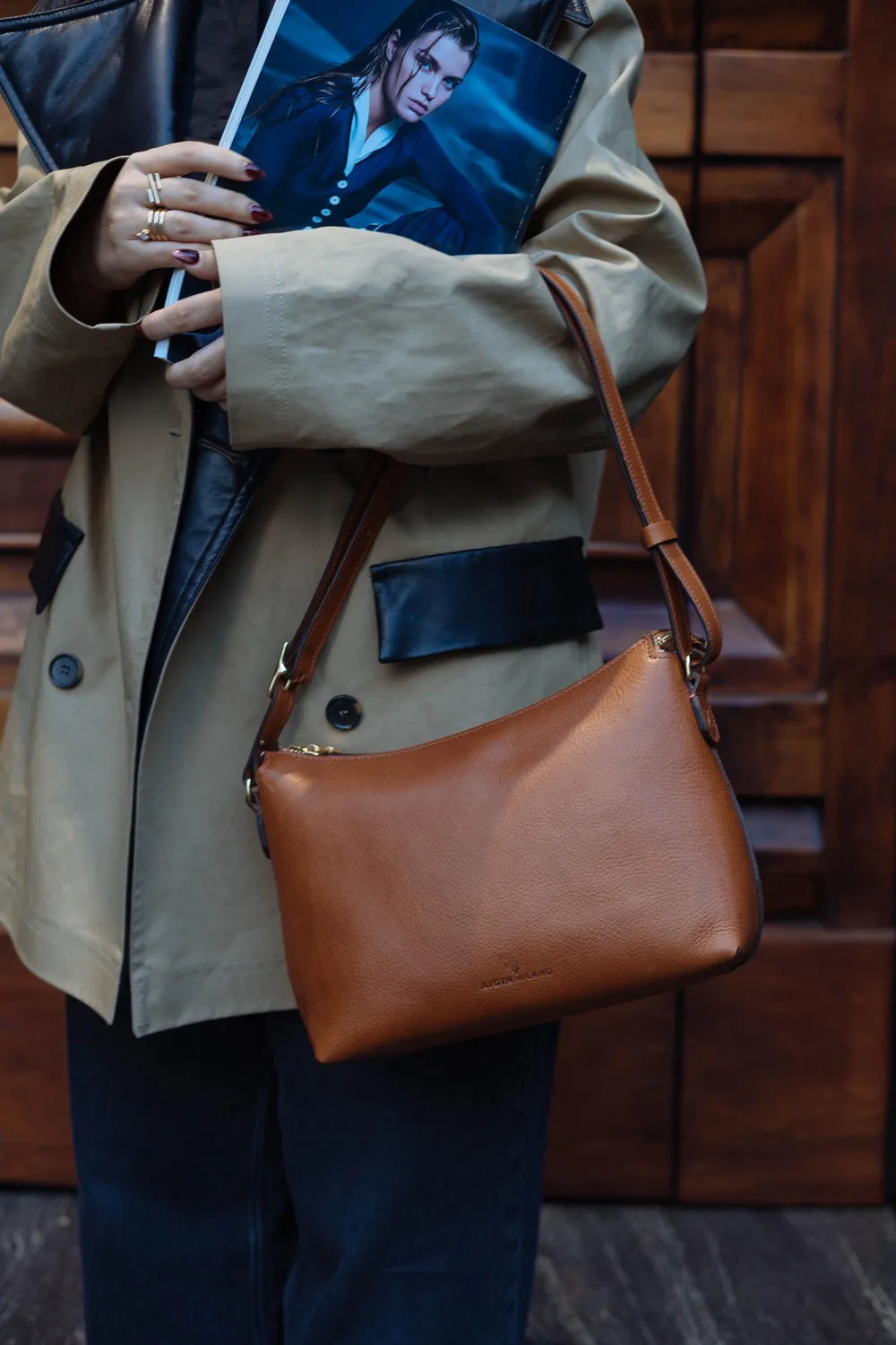 Aigin Milano Minimal borsa tracolla miele pieno fiore