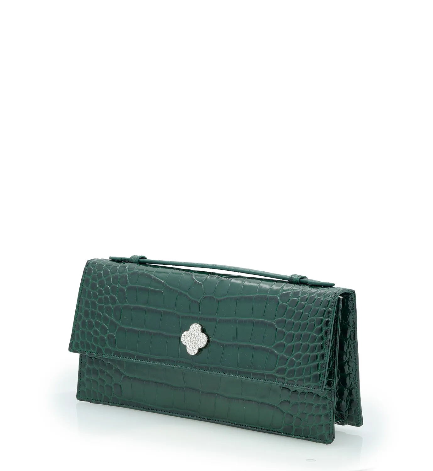 Cardinal Milano Time 22 clutch verde vitello stampa coccodrillo