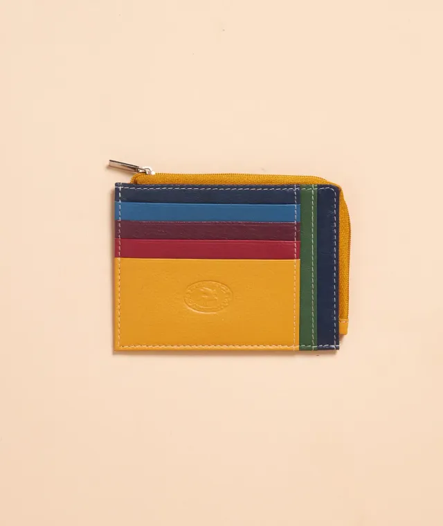 Figus 550 portacarte pelle zip Arancione Multicolor