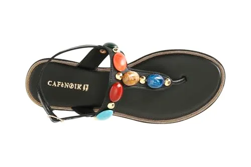 CafèNoir Sandali Infradito Pelle Pietre Nero Tacco 2,5