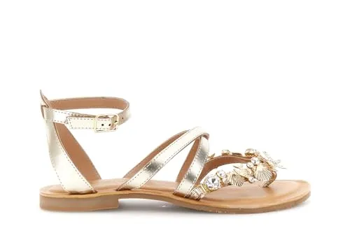 CafèNoir Infradito sandali flat pelle con gioiello
