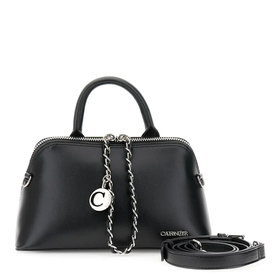 CafèNoir Borsa Mano Trapezoidale Nera Zip e Catena